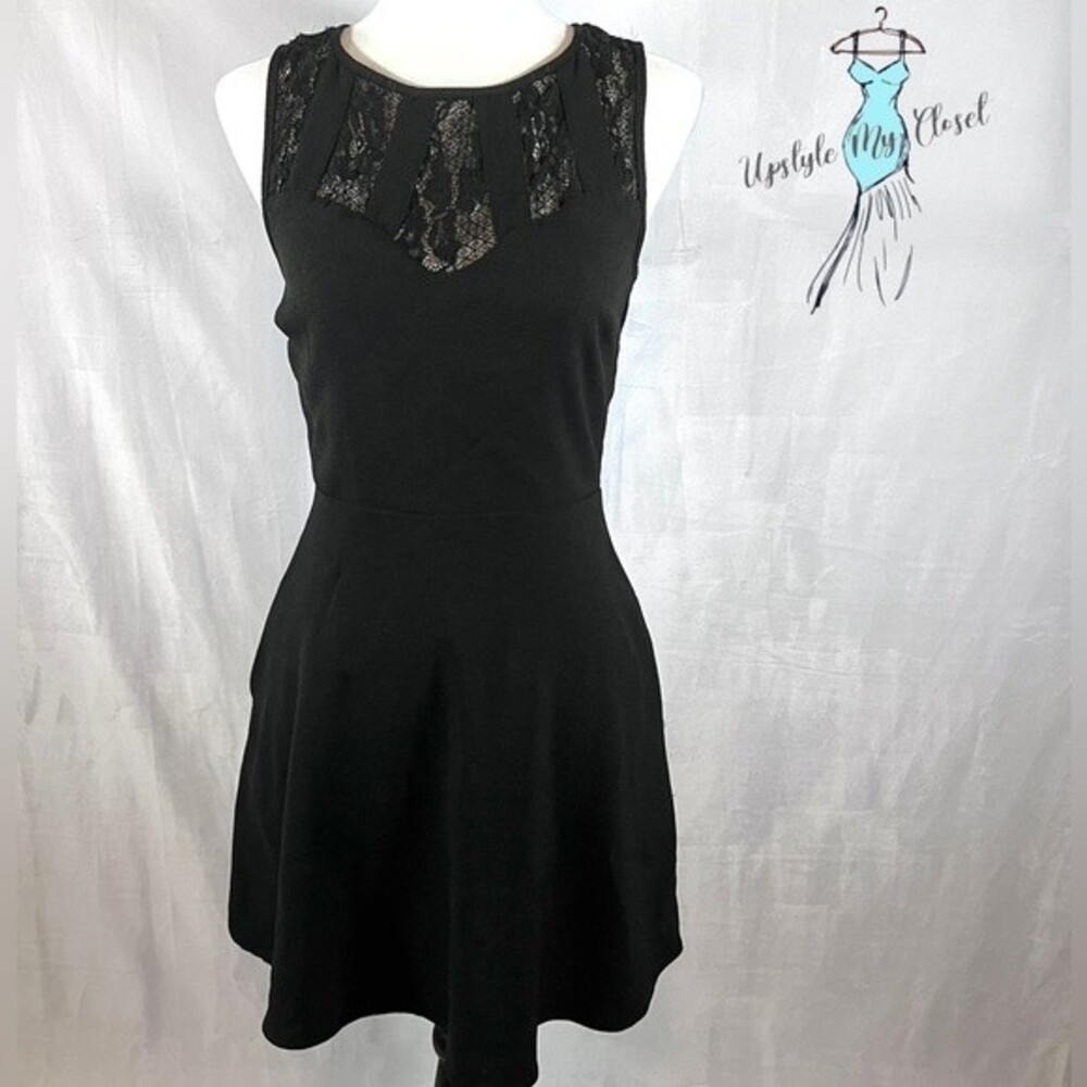 Black lace yoke fit and flare dress size small